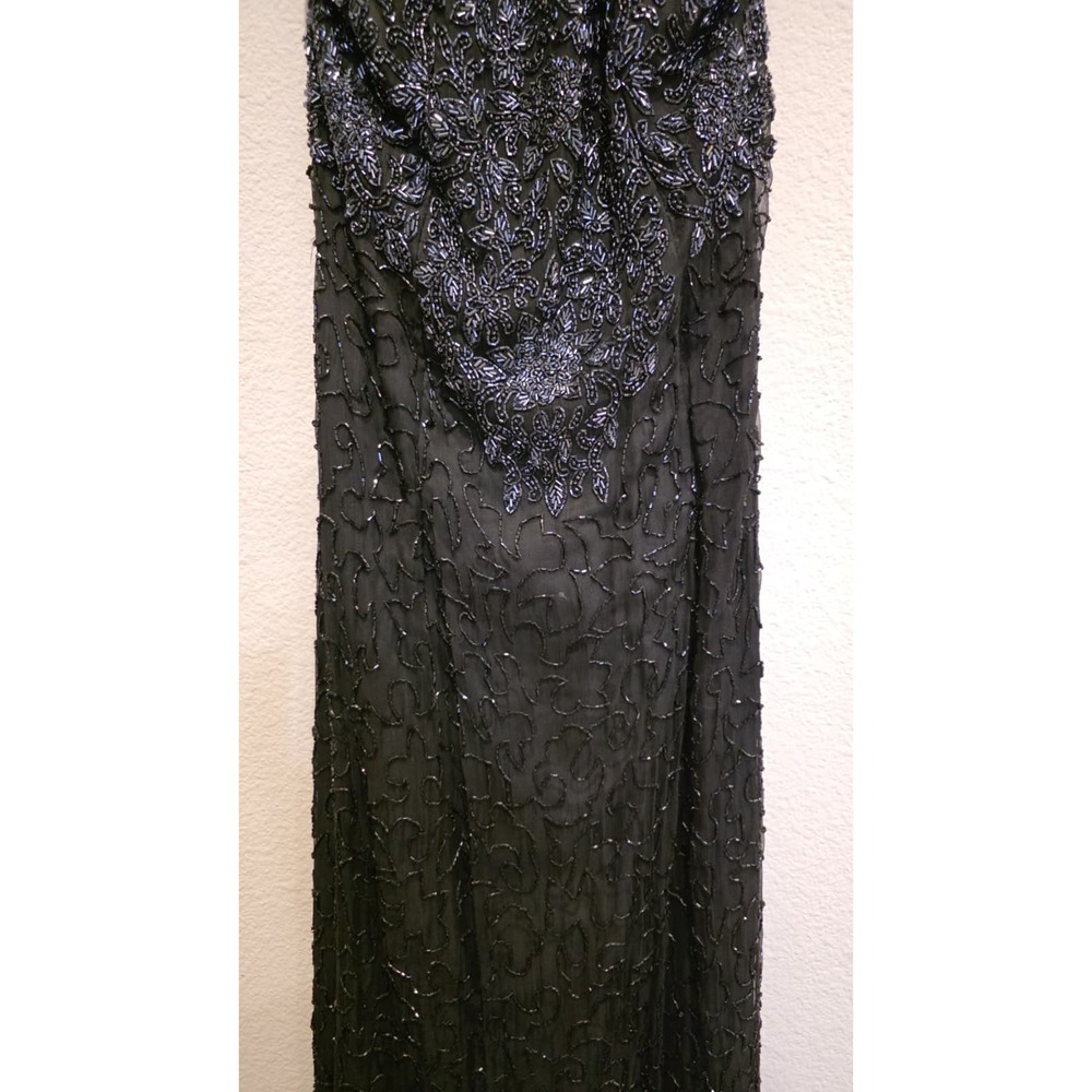 Vintage Laurence Kazar Beaded Halter Maxi Silk Sequin Evening Gown Clean Girl M - Picture 4 of 11